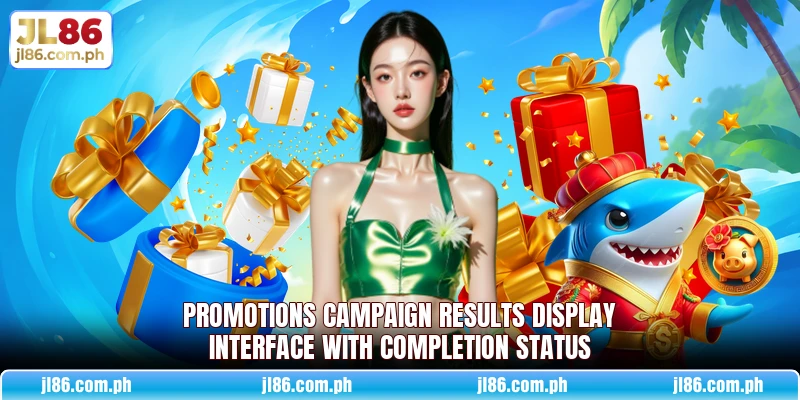 Promotions campaign results display interface with completion status